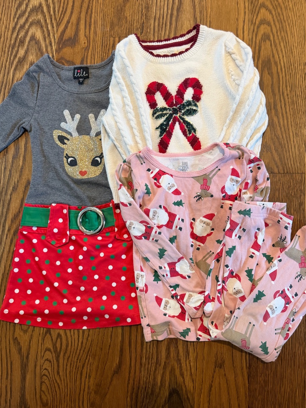 Bundle of 3 Holiday Items: sweater, dress, and Jammie’s…all Size 5T